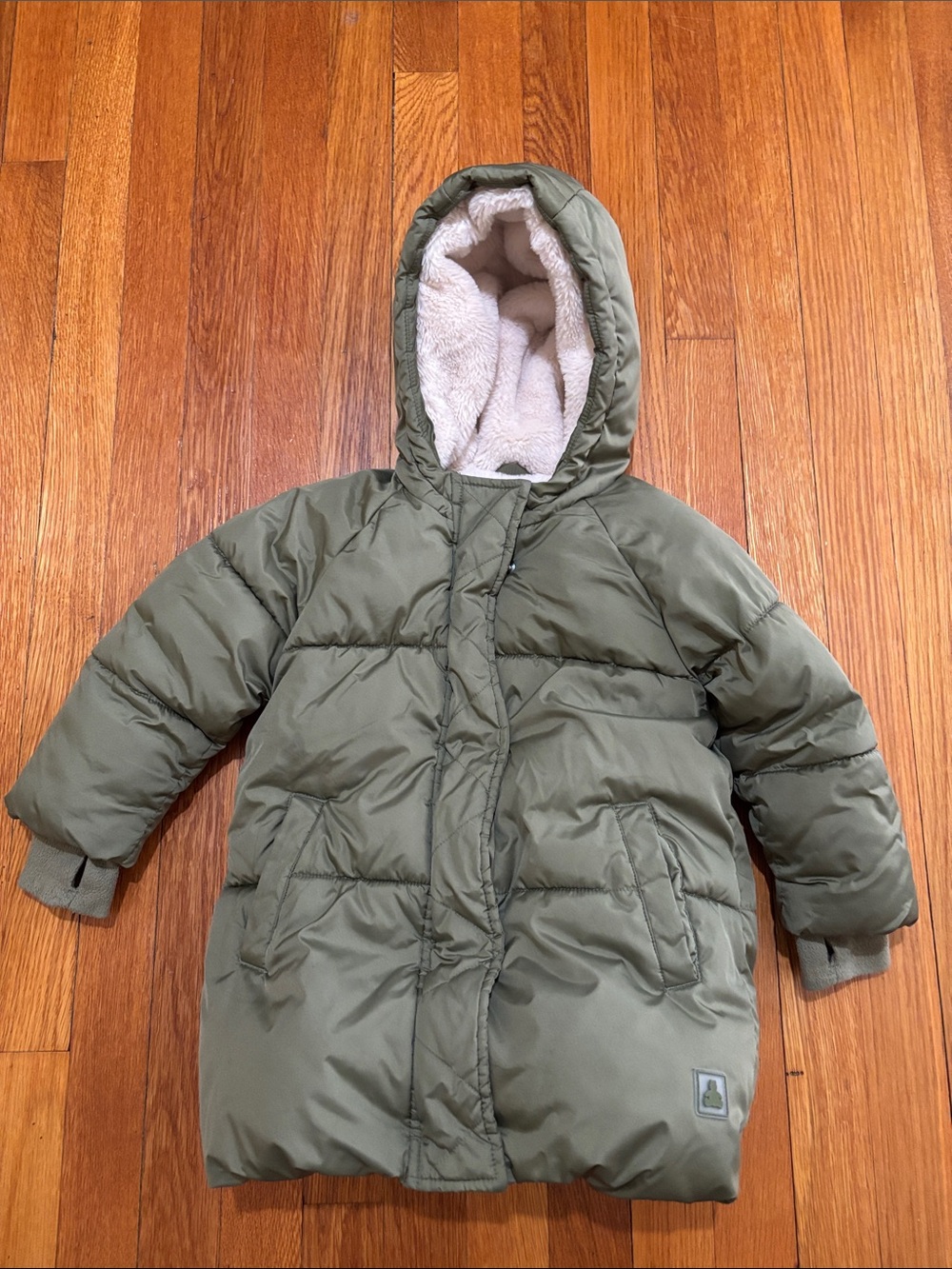 GAP Olive Green Puffer Jacket with Sherpa Lining